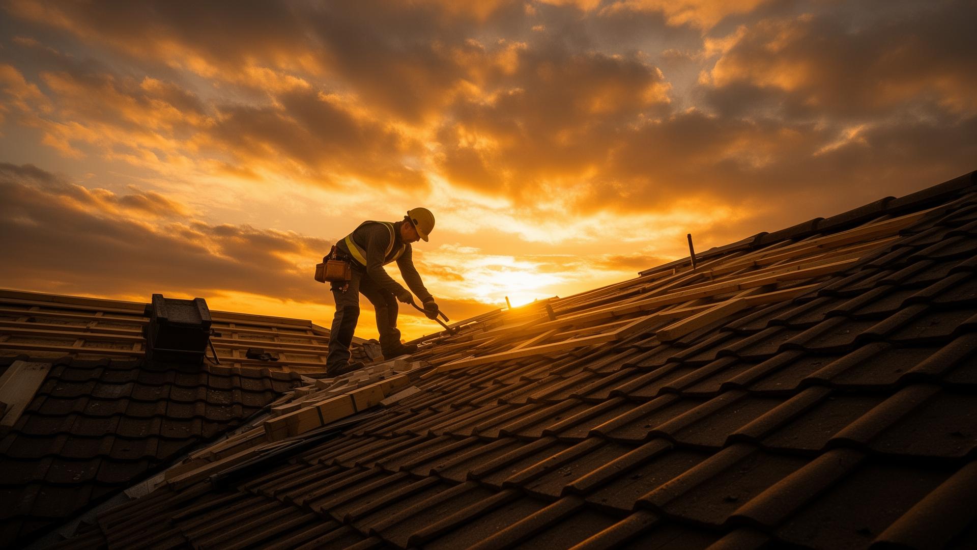 Construction scaffolding at sunset